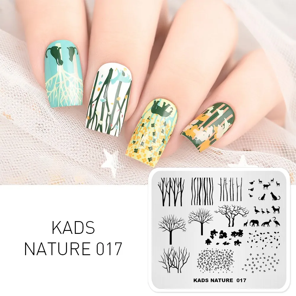 Nature 017 KADS шаблон для дизайна ногтей 36 дизайнов китайский стиль чернил-живопись художественное Изображение Шаблон для штамповки ногтей пластины для дизайна ногтей трафареты - Цвет: Nature 017