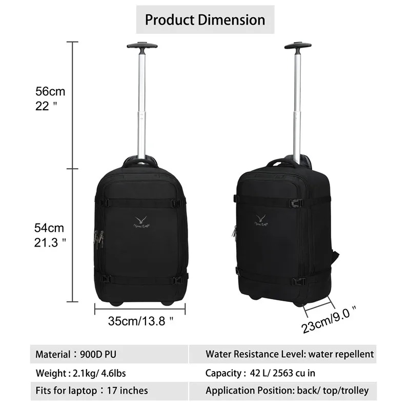 Hynes Eagle, фирменный дизайн, 42 л, рюкзак на колесиках, водонепроницаемый, рюкзак для багажа, рюкзак для путешествий, черный, Повседневный, рюкзак