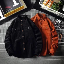 Осенняя мужская одежда, свободная рубашка для досуга с большим карманом, Вельветовая рабочая одежда, мужская брендовая рубашка
