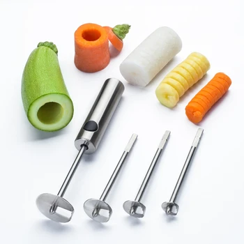 

4pcs Stainless Steel Vegetable Drill Corer and Spiralizer with Handle Set for Kitchen Tool FPing