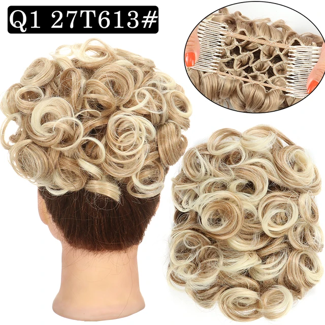 Synthetic Curly Elastic Band Chignon Plastic Comb Clips in Hair Extension Hair Bun Updo Cover Hairpieces Hair Accessories Q1 27T613