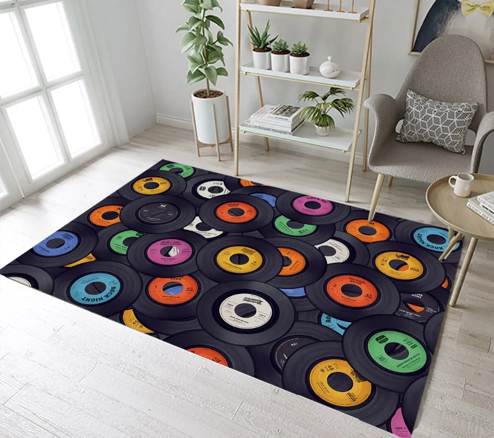

Funny Vinyl Records Rugs And Carpets For Kids Baby Home Living Room Non-slip Bedroom Hallway Yoga kitchen Door Floor Bath Mats