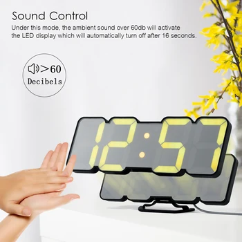 

3D Wireless Remote Digital LED Alarm Clock Time/Temperature/Date Display 115-Color Changing Sound Control Wall Desktop Clock