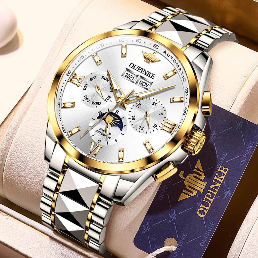OUPINKE Luxury Watches For Men Automatic Mechanical Male Watch 50M Waterproof Sapphire Mirror Self Wind Up Wristwatch 2