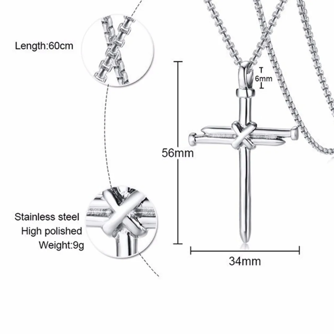 Fashion Titanium Steel Cross Necklace Unisex Punk Cross Nail Pendant Black Silver Gold Chain Necklace Hip Hop Jewelry Charm Gift
