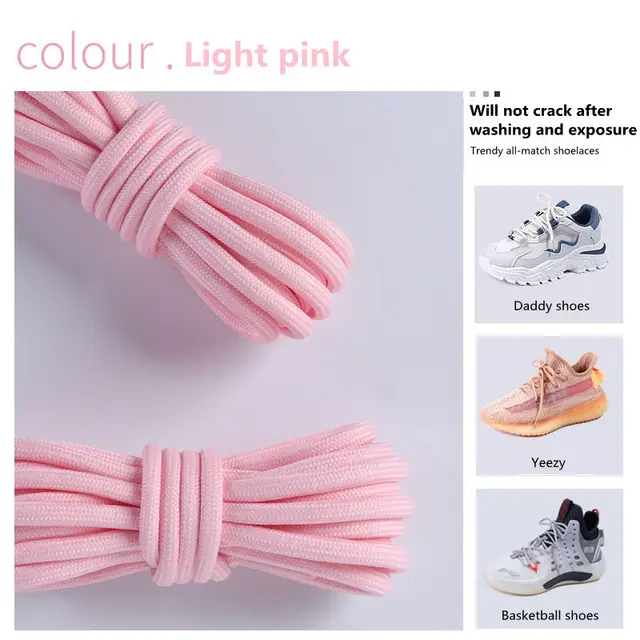 1Pair New 2021 Round Shoelaces Polyester Solid Classic For Yezy Sports Martin Boot shoeslace Sneaker Shoe Laces Strings 20colors Light Pink