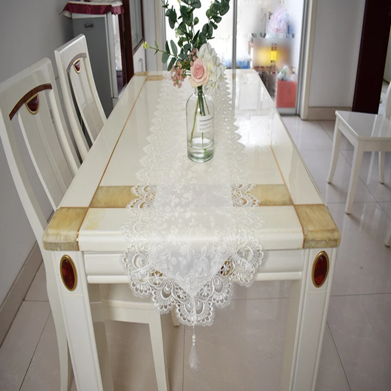French Simplicity Lace Trim Fabric Table Runner Mat Piano Refrigerator Meal Desk Cover Cloth Study Room Living Party Decoration