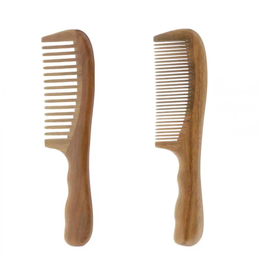 Natural Sandalwood Durable Wooden Comb Wide/Fine Toothed Detangling Hair Comb for Thick Curly Hair 7.7'