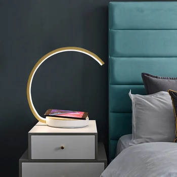 

Wireless Charging Table Lamps For Bedroom Reading Light Bedside Study Eye Protect White Gold Frame Touch Dimming Lighting Techo