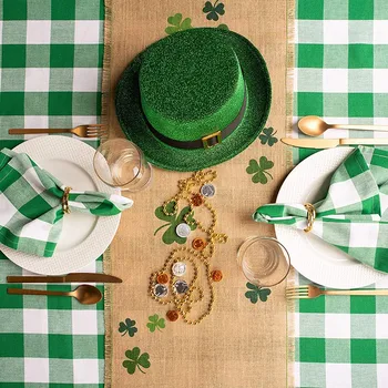 

Cotton Oversized Basic Towel for Everyday Placement, Farmhouse Decoration, Family Dinner, Barbecue and Festive Green and White