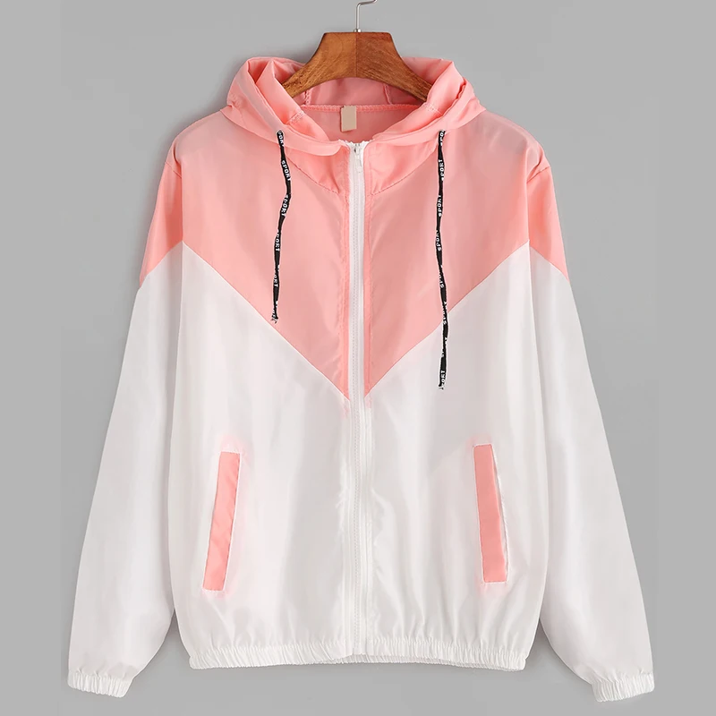 Розовый S-XL Женская куртка для бега с длинным рукавом, тонкая спортивная одежда для спортзала, комбинированная куртка с капюшоном, спортивная куртка на молнии для улицы, 4 цвета - Цвет: Розовый