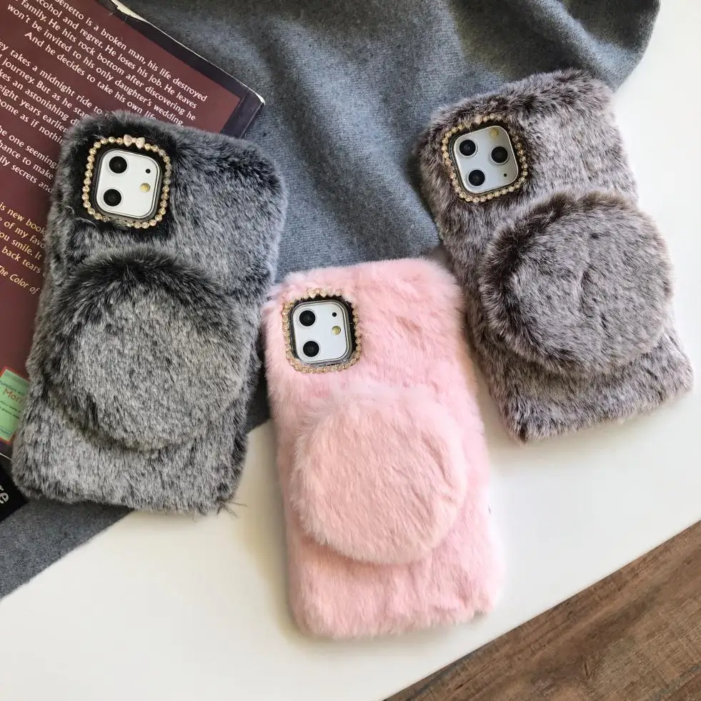 

For Apple iPhone 11 Pro XS Max XR X 8 7 6 6S Plus Luxury Comfort Handmade Plush Cute Phone Case Makeup Mirror Stand Back Cover