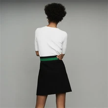 Women Skirt Slim Fit High Waist Striped Knitted Short Bottom Color Block Mini Skirt Spring Summer