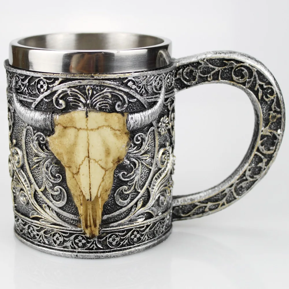 Viking череп кружка с двойными стенками Нержавеющая сталь Материал в готическом