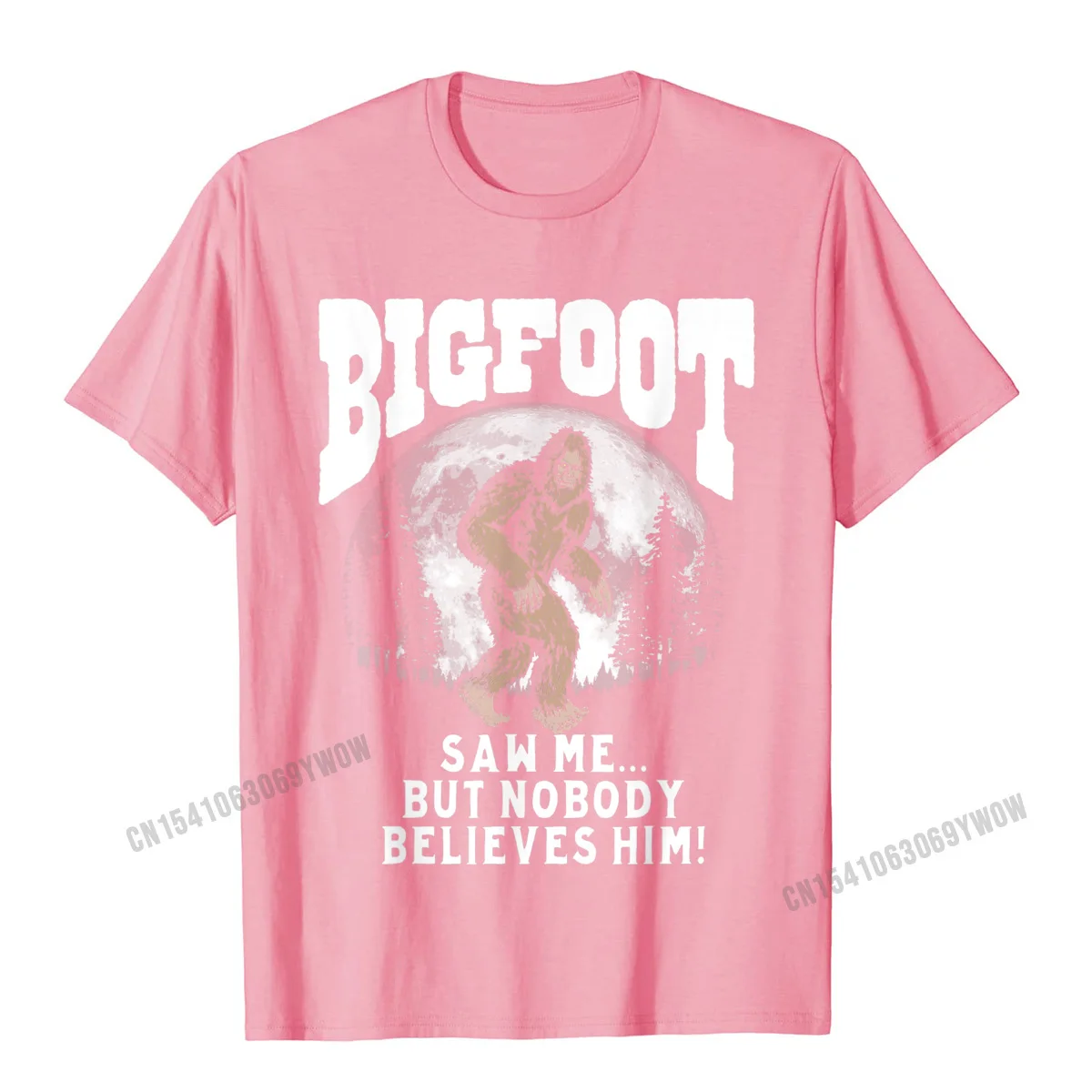 Summer Tops Shirts 2021 New Round Collar Family Short Sleeve 100% Cotton Man Tshirts Printed On T-shirts Drop Shipping Bigfoot Saw Me But Nobody Believes Him Funny Sasquatch Moon T-Shirt__129 pink