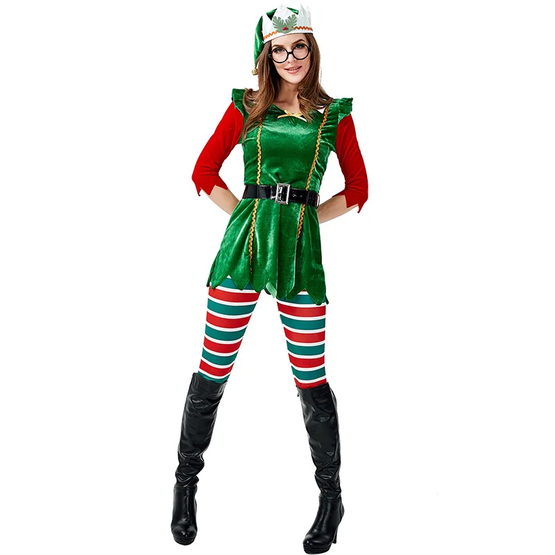 Сексуальное нарядное платье для взрослых женщин с зеленым эльфом, рождественским Санта Клаусом, новогоднее, рождественское, вечерние платья