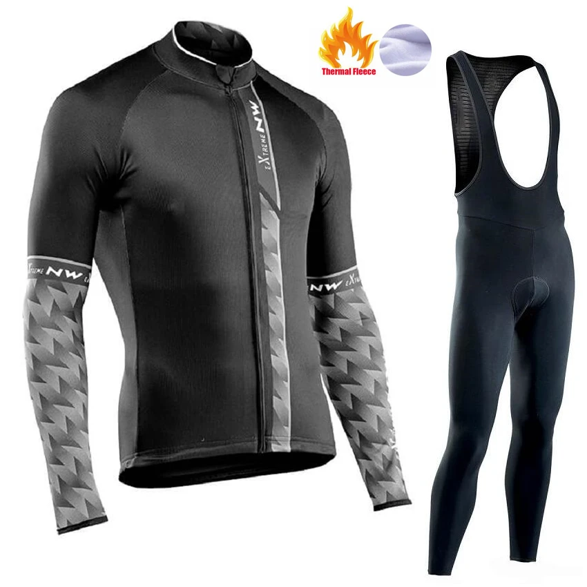 Fleece long sleeve Зимняя теплая шерстяная Джерси NW2019, Мужская одежда для велоспорта, комплект для верховой езды, горный велосипед, одежда, комбинезон - Цвет: Fleece long sleeve