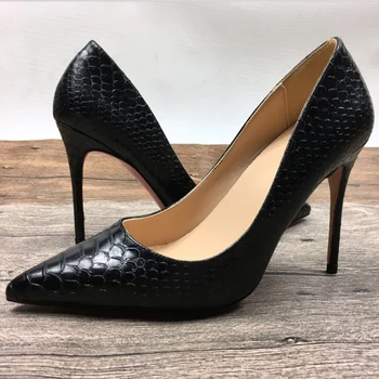 

2020 Black Serpentine High Heels Exclusive Patent Brand PU Leather Shallow Mouth High Heels Shoes Pump Wave 8cm 10cm 12cm