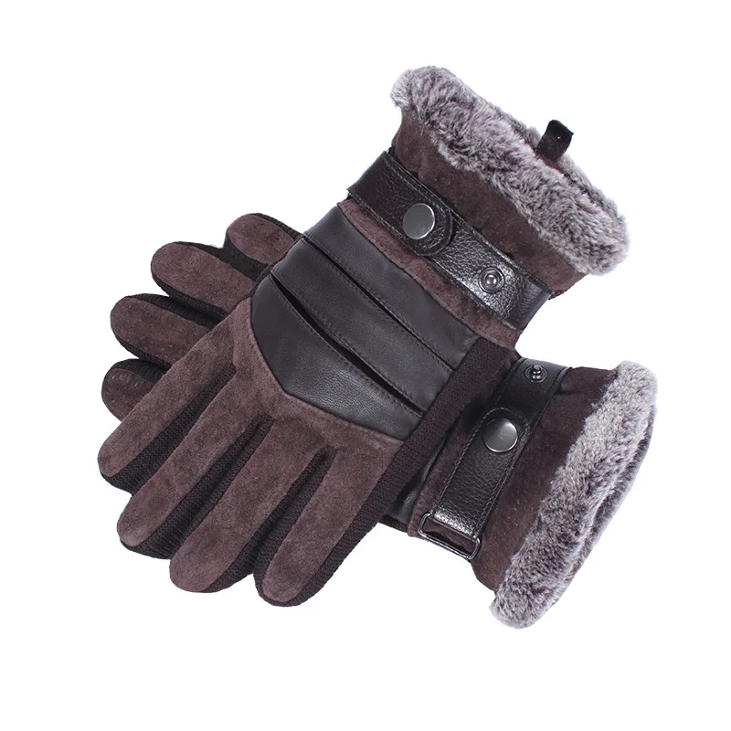 Перчатки из свиной кожи, мужские зимние теплые перчатки, перчатки для сенсорного экрана, бархатные утепленные мужские варежки, перчатки для вождения мотоцикла G006 - Цвет: A6Brown