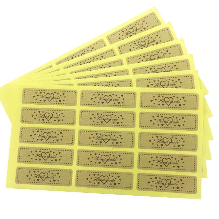 

150pcs/lot "Hand Made" with Heart Kraft Paper Gifts Decorative Seal Sticker Package Adhesive Label for DIY Handmade