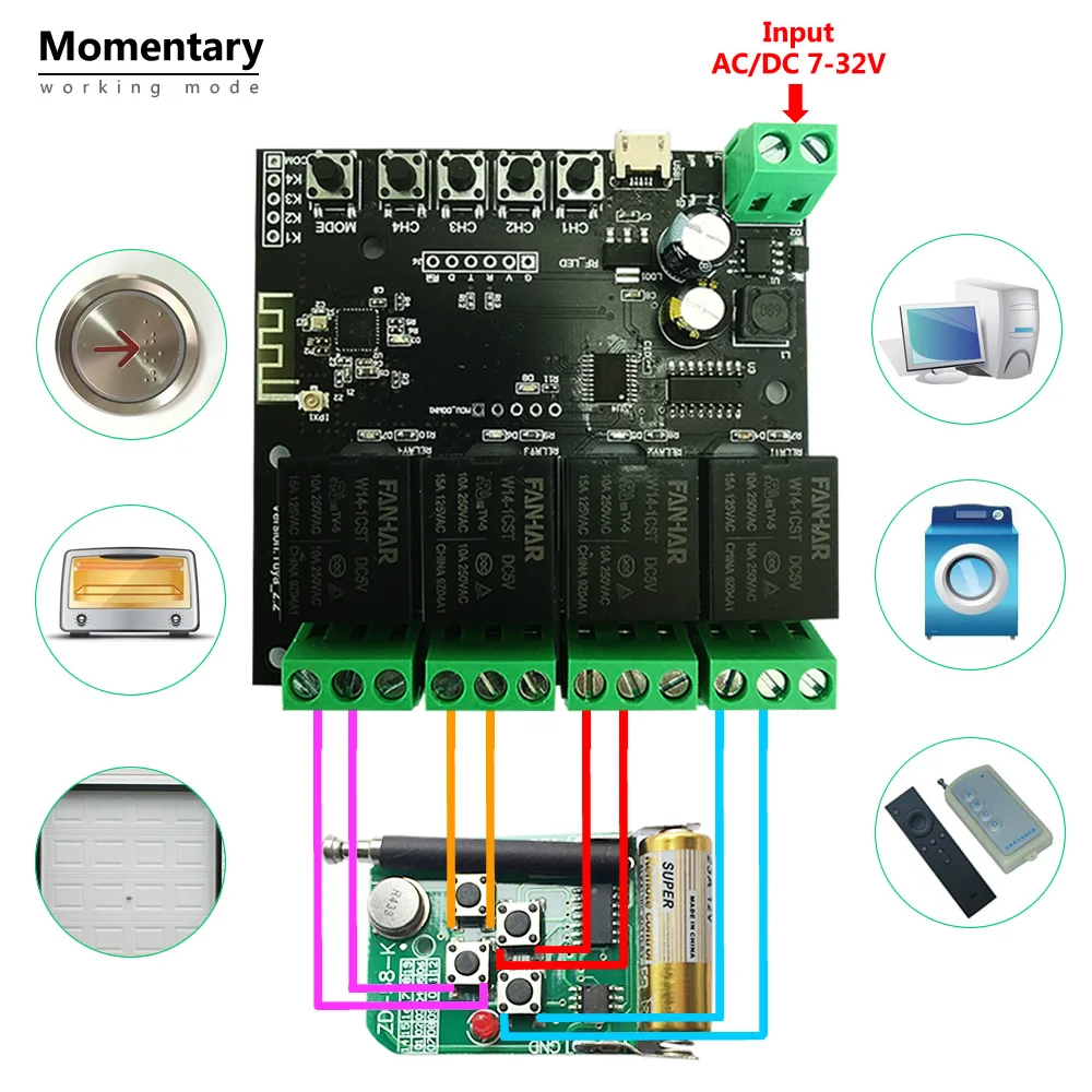 Módulo de Relé sem Fio Inteligente para Casa Inteligente com Alexa Tuya Interruptor Vida Inteligente App Controle Remoto Temporizador Google Hom 4ch wi fi - Image 3