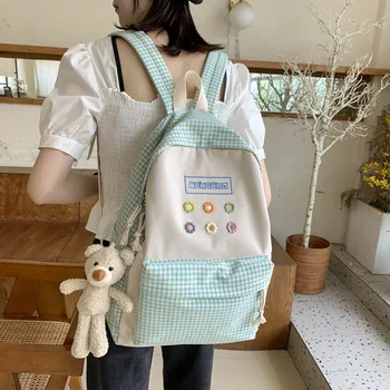 

Fresh Plaid Women Cotton Backpack Harajuku Ulzzang junior Student School Bags for Teenage Girl Bookbag Travel Backpacks mochila