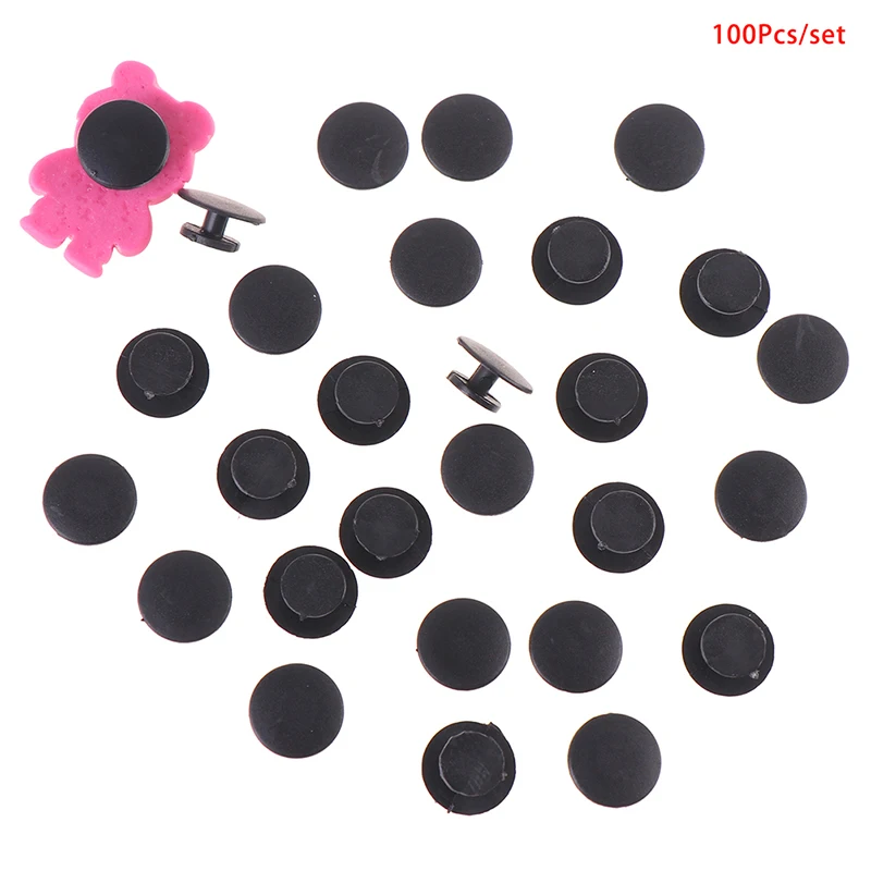 

100PCS Wholeslae Plastic Buttons Black Ornaments For DIY Shoes Charms Kids Croc Accessories Lightweight Buckles