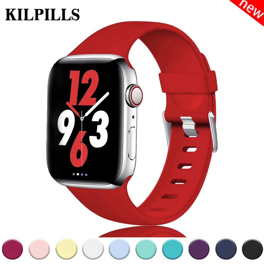 

Silicone Strap For Apple Watch band 44mm 40mm iwatch band 42mm 38mm wristband Sport belt bracelet for apple watch 6 5 4 3 2 1 SE