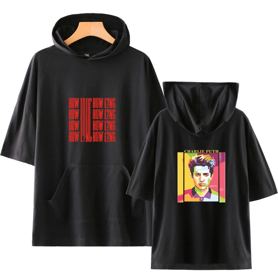 New funny t shirts men Popular singer Charlie Puth printed t-shirt Hooded collar casual Harajuku style tshirt streetwear tops