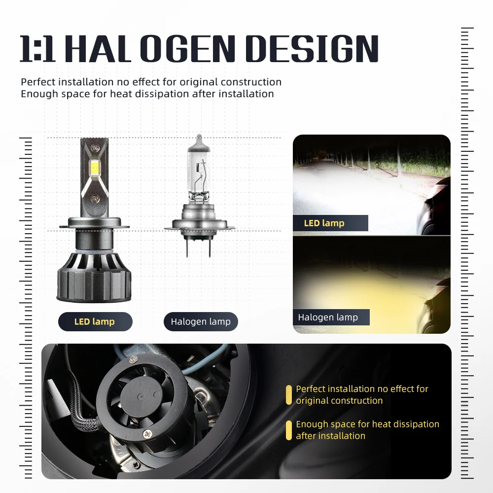 roadsun Mini H4 H7 LED Car Headlight Bulbs Canbus LED H1 H11 9005 9006 CSP Chips 50W 14000LM 6000K 12V Auto Headlamp Light Bulbs