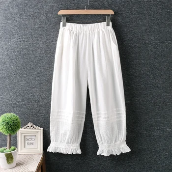 

New summer casual pants solid cotton linen elastic wasit pants