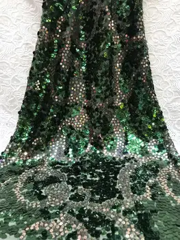 

Luxury African Lace Fabric High Quality French Organza Lace Fabric 2019 New Arrival Green Gold Sequins Lace Fabrics For Wedding