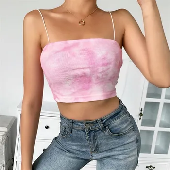 

2020 Sexy Crop Tops Womens Tie-dye Printed Sling Strappy Tanks Top Vest Fashion Bandeau Slim Stretchy Sleeveless Camisoles