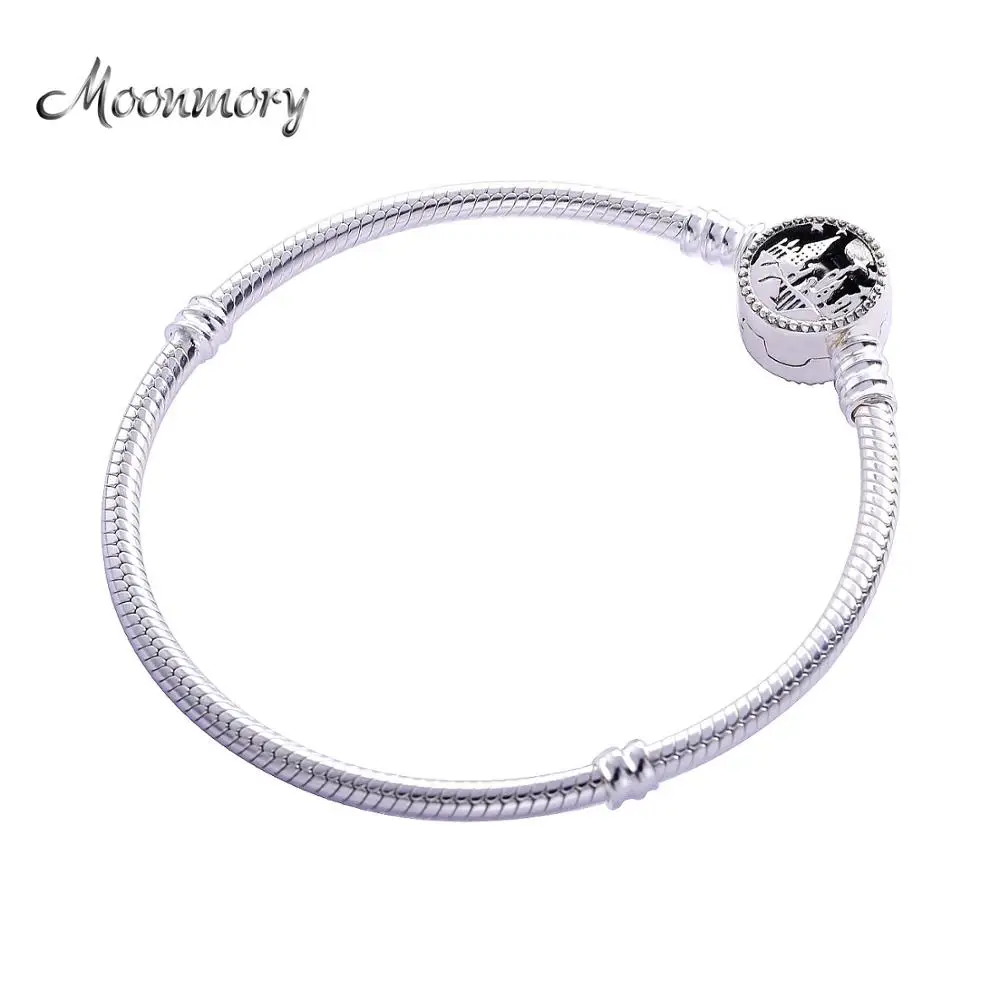 

Moonmory 100% Real 925 Sterling Silver Fine Castle Bracelets For Women 2020 DIY Beads Silver Castle Bangles High Quality Jewelry