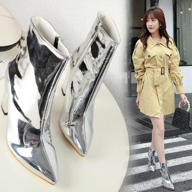 

Shoes White Ankle Boots Boots-women Zipper Booties Ladies Luxury Designer Low 2019 Rock Rubber Pointy Fashion High Heel Rome PU