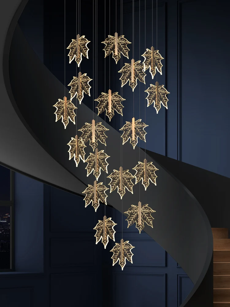 Modern staircase chandelier hotel lobby villa spiral staircase chandelier duplex building lobby maple leaf chandelier lamps