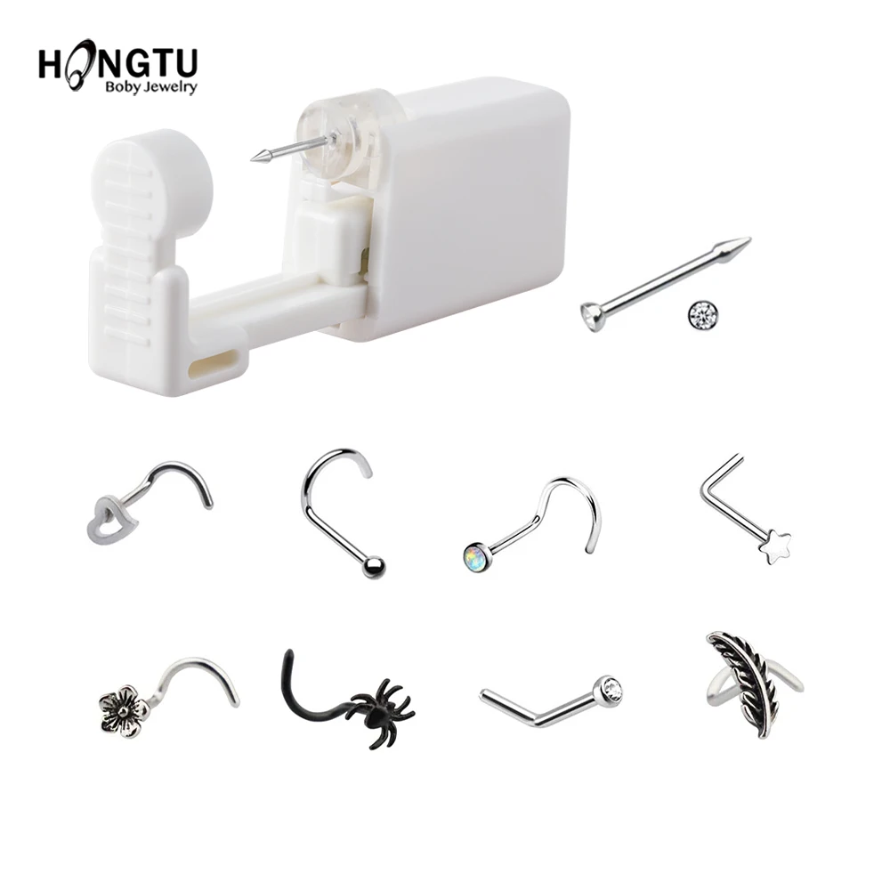 1pc Disposable Nose Piercing Gun Piercer Tool Kit Safe Sterile Piercing Unit For Gem Nose Ring