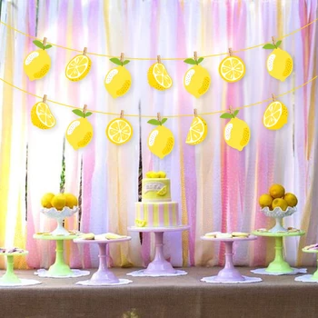

Fresh Lemon Happy Birthday DIY Party Banners Baby Shower Wall Hanging Bunting Kids Party Favors Yellow Lemon Party Decorations