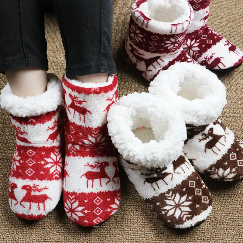 Womens Home Christmas Slippers Christmas Deer Cotton Slippers