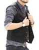Slim Mens Vest Tweed Waistcoat Vest Vintage Herringbone V-neck Casual Wool Groomsmen Suits Vest For Wedding XS-5XL 3