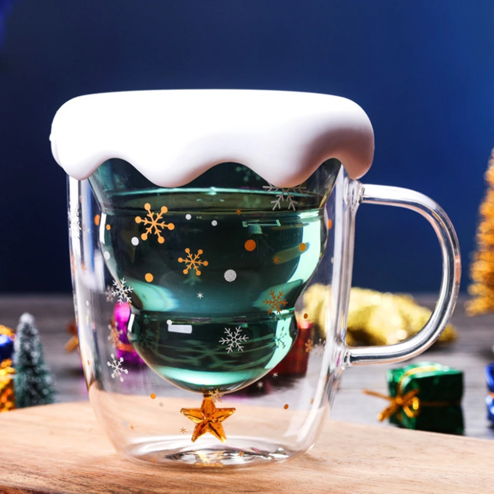 Новогодняя инновационная стеклянная высокотемпературная кофейная кружка двойная чашка для воды на заказ для вечерние рождественские подарки