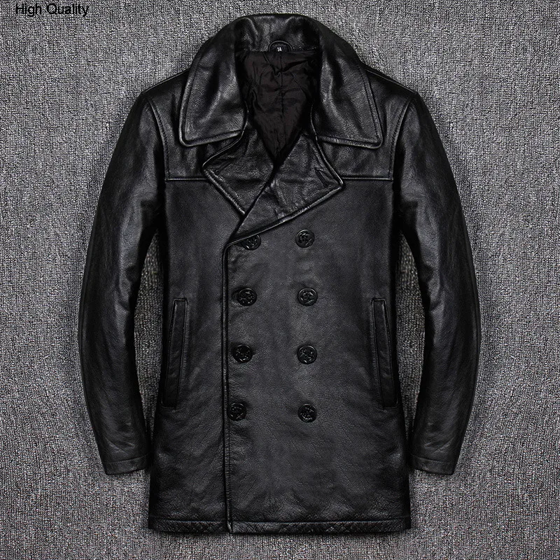 

2020 New Genuine Leather Jacket Men Business Plus Cotton Casual Slim Fit Leather Windbreaker Cowhide Long Winter Leather Coat