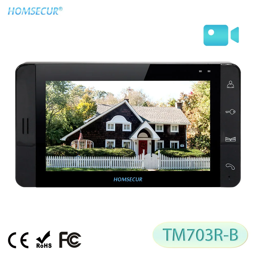 HOMSECUR TM703R-B 7 дюймов дверной монитор телефона при фотосъемке и Запись для HDW Проводной видео-телефон двери внутренной связи Системы