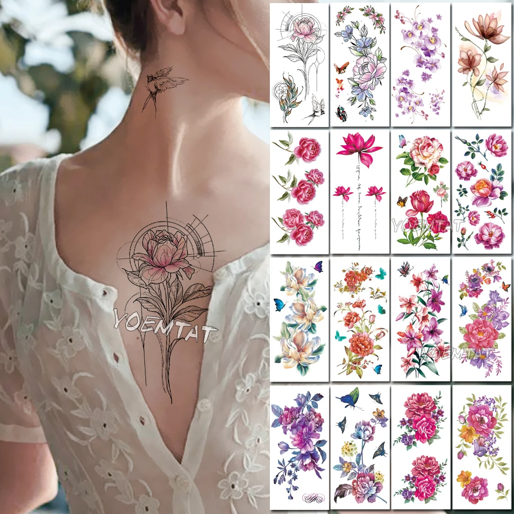 10 Sheets Large Black Rose Peony Flower Temporary Tattoos For Women Girls  Waterproof Tattoo Stickers Blossom Lady Shoulder Tatoos Leaf Sexy Arm Body  Chains Pattern  Walmart Canada