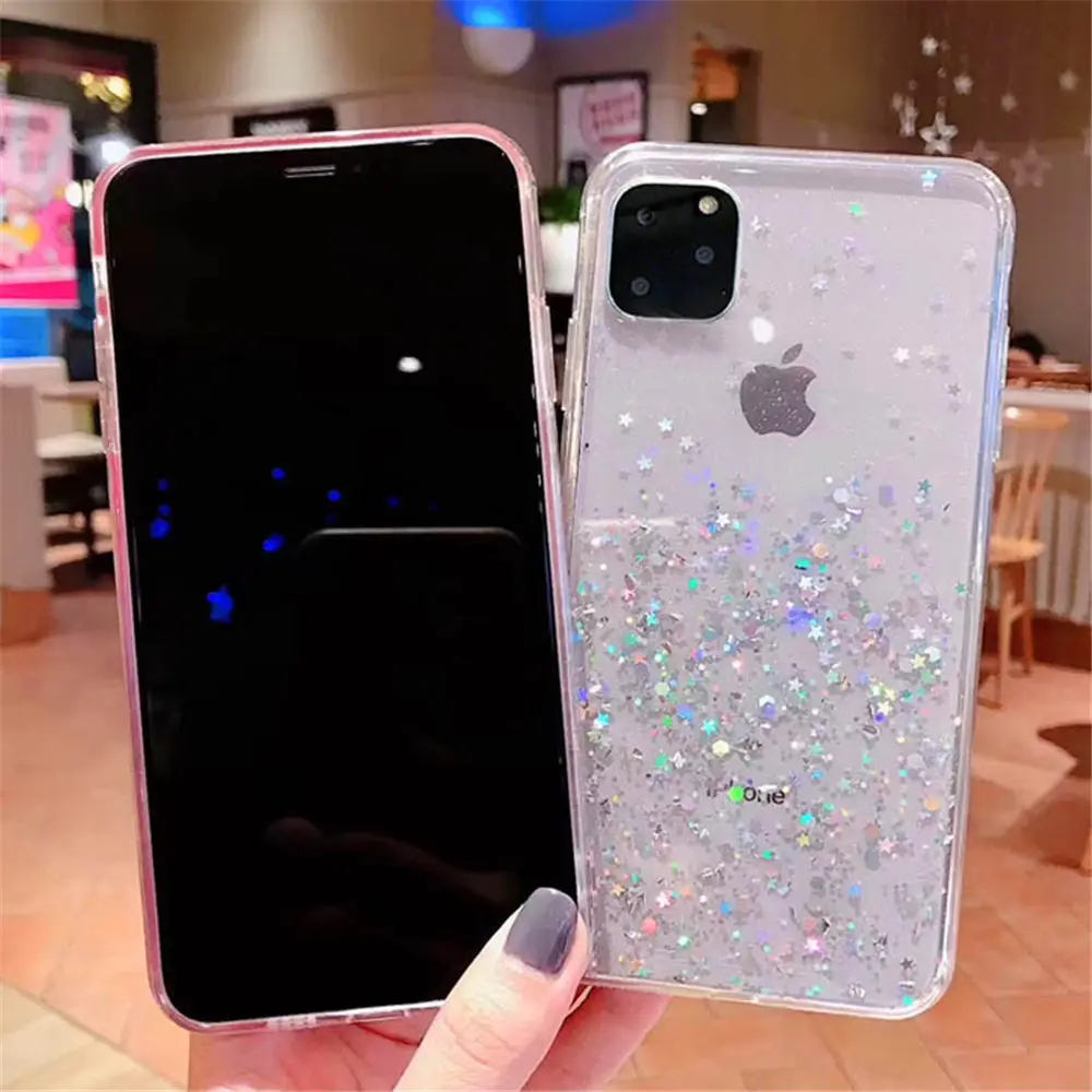 Lovebay Блестящий силиконовый чехол со звездами для iPhone 11 Pro X XR XS Max 7 8 6 6s Plus Блестящий Прозрачный чехол для телефона задняя крышка