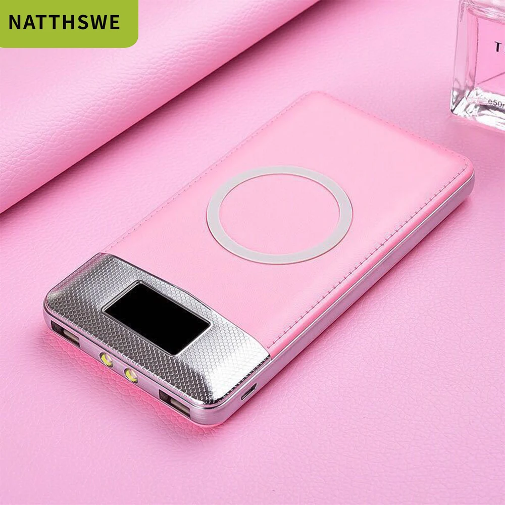 NATTHSWE Qi Беспроводная зарядка Utral-thin Mini 30000 емкость Быстрая зарядка Мобильный Внешний аккумулятор портативный внешний аккумулятор Двойной USB