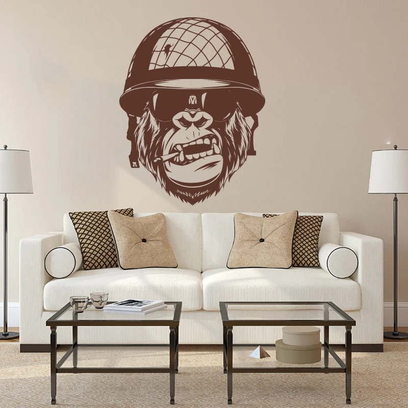 Large Gorilla Smoking Solider Wall Sticker Bedroom Boy Room Monkey Army Wall Decal Kids Room Vinyl Home Decor (1)