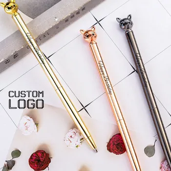 

1pc Cartoon Fox Head Metal Ballpoint Pens Student Stationery Gift Ballpoint Pen Laser Custom LOGO Engraving Name Advertising Pen