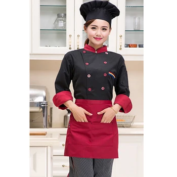 

Unisex Chef's-Uniform Long Sleeve Double-Breasted Men Women Chef Coat Red