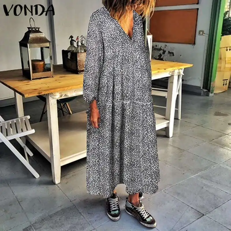

VONDA Leopard Printed Dress 2019 Spring Summer Sexy V Neck Party Maternity Dress Vintage Robe Casual Loose Pregnancy Vestidos